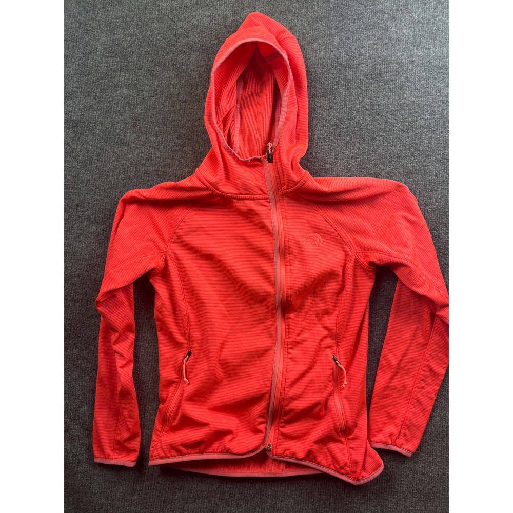 The North Face Full Zip Hoodie Womens Medium Pink Micro Grid Fleece Jacket